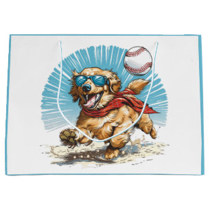 Golden Retriever Dog Playing Baseball Large Gift Bag