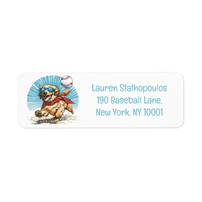 Golden Retriever Dog Playing Baseball Return Address Label (Front)