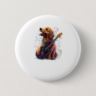 Golden Retriever dog Playing Electric Guitar Rock 6 Cm Round Badge
