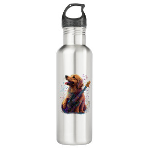 Golden Retriever dog Playing Electric Guitar Rock  710 Ml Water Bottle