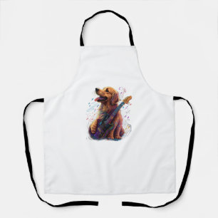 Golden Retriever dog Playing Electric Guitar Rock Apron