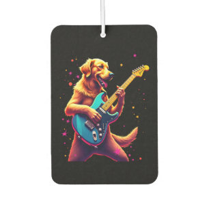 Golden Retriever dog Playing Electric Guitar Rock Car Air Freshener