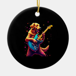 Golden Retriever dog Playing Electric Guitar Rock  Ceramic Ornament