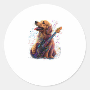 Golden Retriever dog Playing Electric Guitar Rock Classic Round Sticker