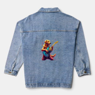 Golden Retriever dog Playing Electric Guitar Rock Denim Jacket