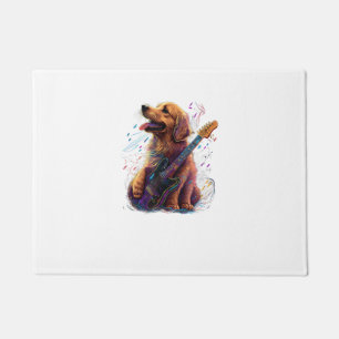 Golden Retriever dog Playing Electric Guitar Rock  Doormat