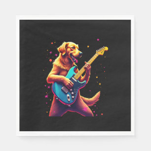 Golden Retriever dog Playing Electric Guitar Rock Napkin
