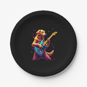 Golden Retriever dog Playing Electric Guitar Rock Paper Plate