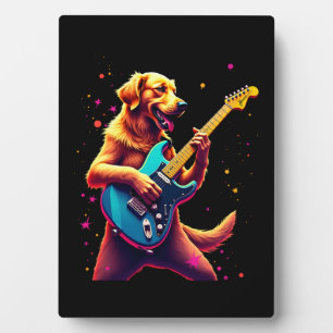 Golden Retriever dog Playing Electric Guitar Rock  Plaque