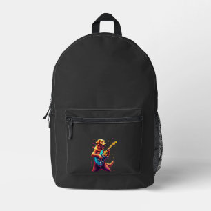 Golden Retriever dog Playing Electric Guitar Rock Printed Backpack