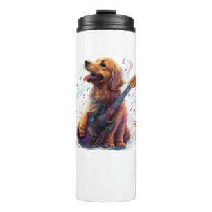 Golden Retriever dog Playing Electric Guitar Rock Thermal Tumbler