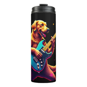 Golden Retriever dog Playing Electric Guitar Rock  Thermal Tumbler