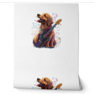 Golden Retriever dog Playing Electric Guitar Rock  Wallpaper