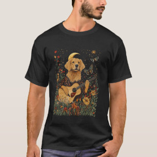 Golden Retriever Dog Playing Guitar Cottagecore Ae T-Shirt