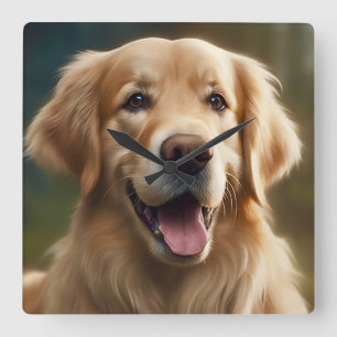 Golden Retriever Dog Portrait Square Wall Clock