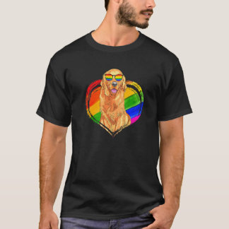 Golden Retriever Dog Rainbow Heart Pet Gay Pride T-Shirt