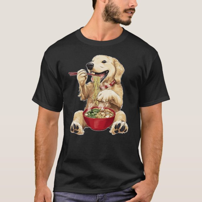 Golden Retriever Dog Ramen Japanese Noodles T-Shirt (Front)