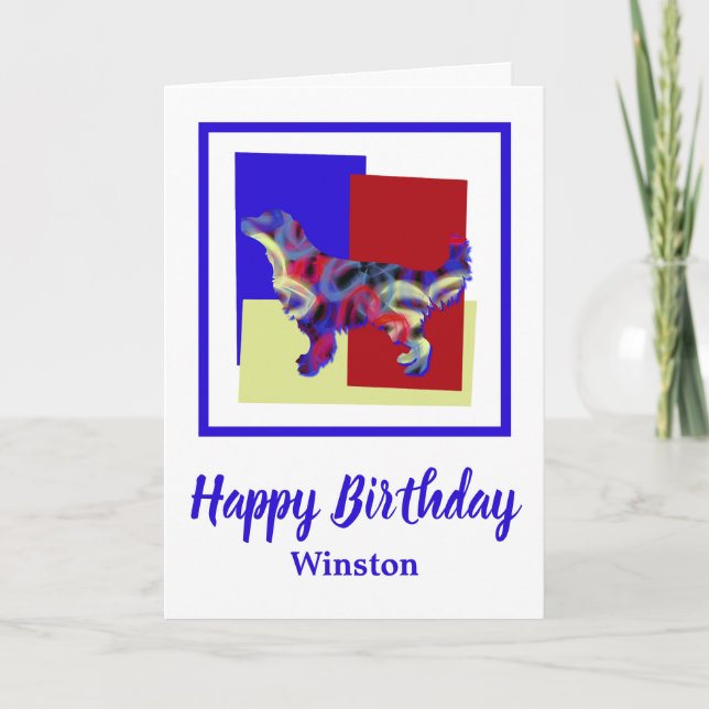 Golden Retriever Dog Red Blue Yellow Birthday Card (Front)