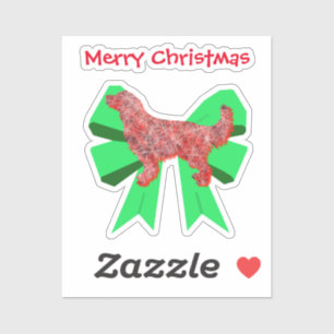 Golden Retriever Dog Red & Green Bow Christmas 