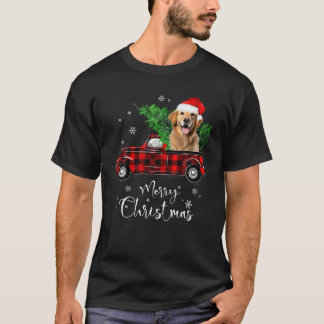 Golden retriever Dog Ride Red Truck Christmas Paja T-Shirt