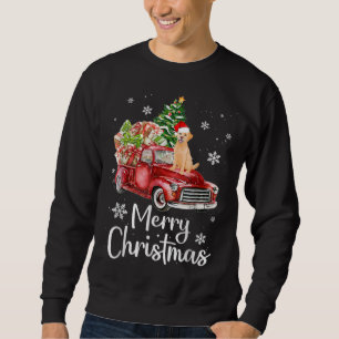 Golden Retriever Dog Riding Red Truck Christmas Sweatshirt