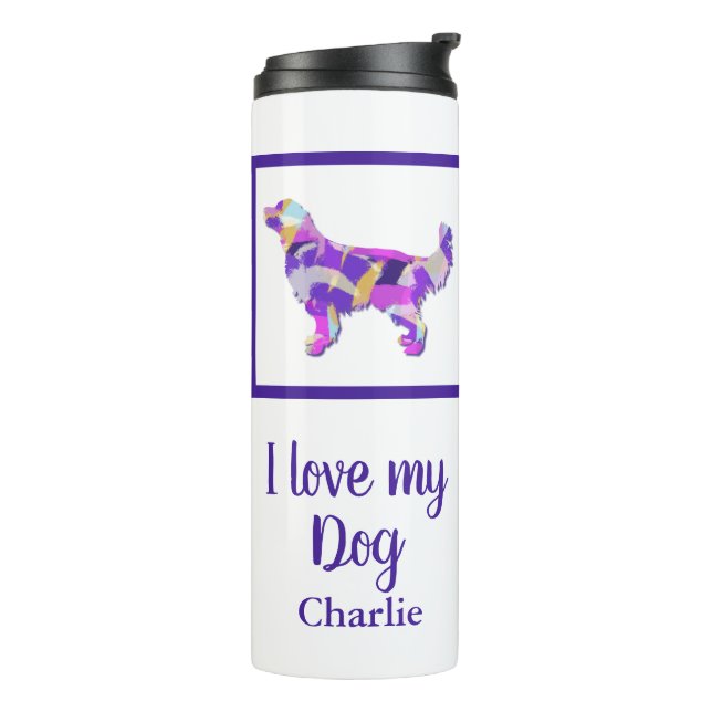 Golden Retriever Dog Silhouette PurplePY&B  Thermal Tumbler (Rotated Left)