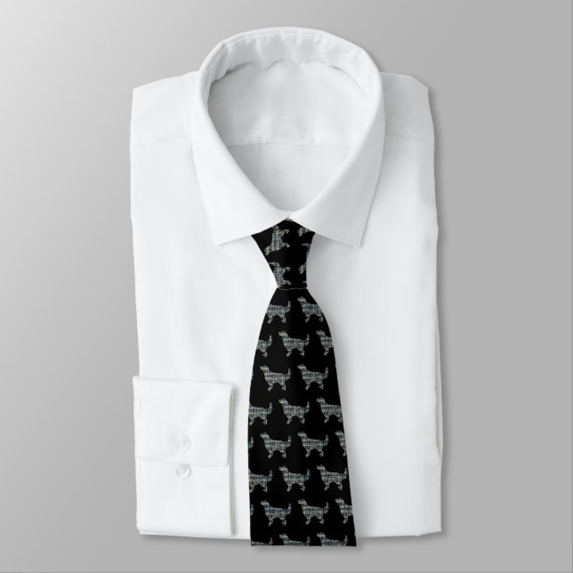 Golden Retriever Dog Silhouette Y&B Grid Black Tie (Tied)