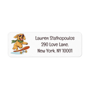 Golden Retriever Dog Skateboarding Return Address Label