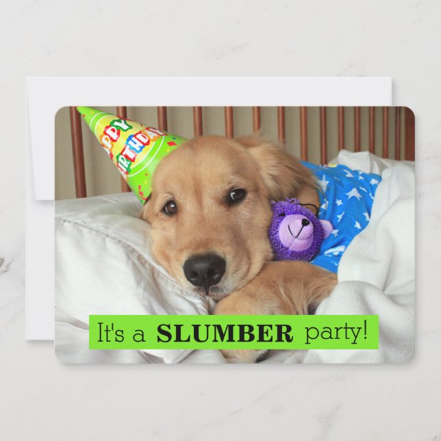 Golden Retriever Dog Sleepover Slumber Party Invitation (Front)