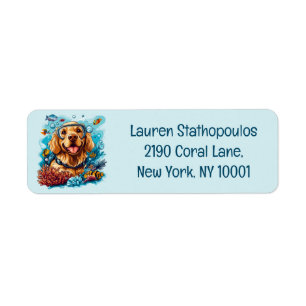 Golden Retriever Dog Snorkelling Coral Reef Return Address Label