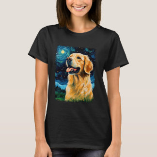 Golden Retriever Dog Starry Night Painting T-Shirt