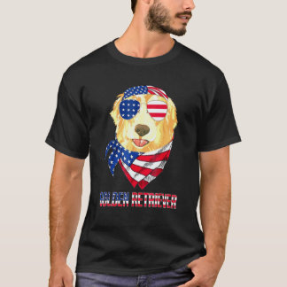 Golden Retriever Dog Sunglasses American Flag 4th T-Shirt