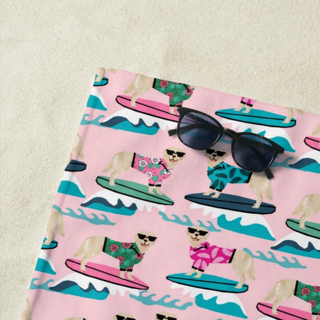 Golden Retriever Dog Surfing Beach Towel (In Situ)