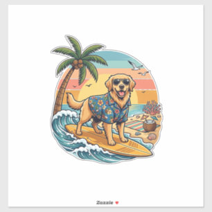 Golden Retriever Dog Surfing Surfboard Sunset Palm