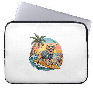 Golden Retriever Dog Surfing Surfboard Sunset Palm Laptop Sleeve