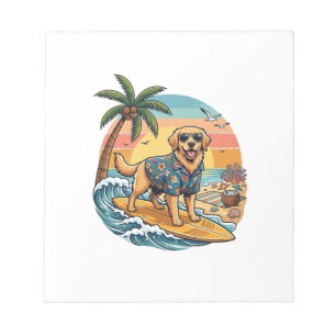 Golden Retriever Dog Surfing Surfboard Sunset Palm Notepad