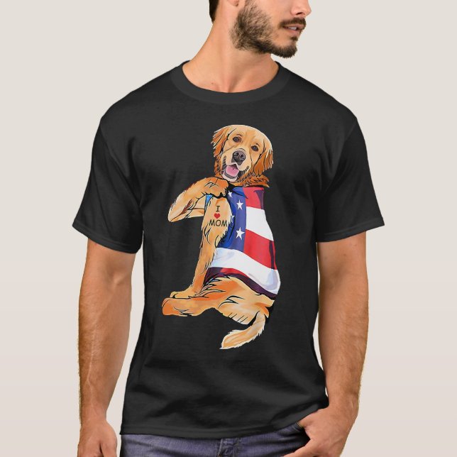 Golden Retriever Dog Tattoo I Love Mom  T-Shirt (Front)