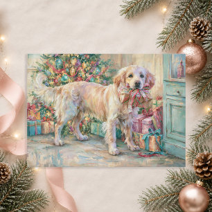 Golden Retriever Dog Tree Presents Christmas Holiday Card