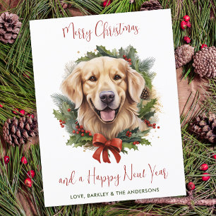 Golden Retriever Dog Trendy Merry Christmas Holiday Postcard