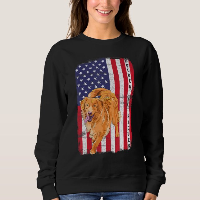 Golden Retriever Dog US Flag Happy July 4th Americ Sweatshirt (Front)