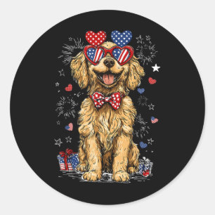 Golden Retriever Dog Us Patriotic Fourth Of July D Classic Round Sticker