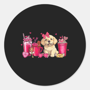 Golden Retriever Dog Valentines Day Coffee Latte M Classic Round Sticker