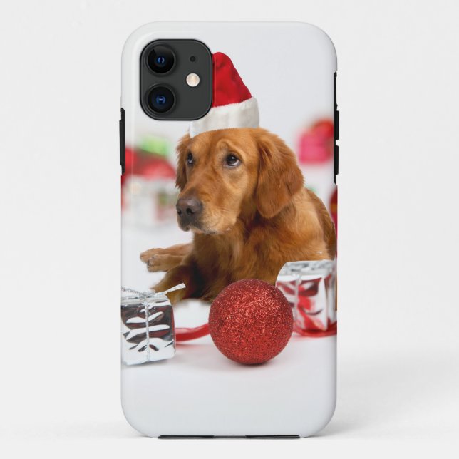 Golden Retriever Dog W Red Santa Hat Christmas Case-Mate iPhone Case (Back)