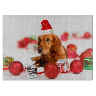 Golden Retriever Dog W Red Santa Hat Christmas Cutting Board