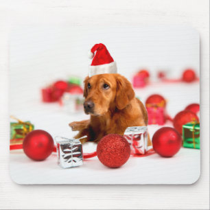 Golden Retriever Dog W Red Santa Hat Christmas Mouse Pad