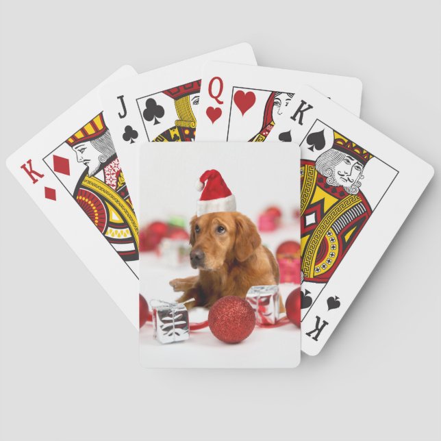 Golden Retriever Dog W Red Santa Hat Christmas Playing Cards (Back)