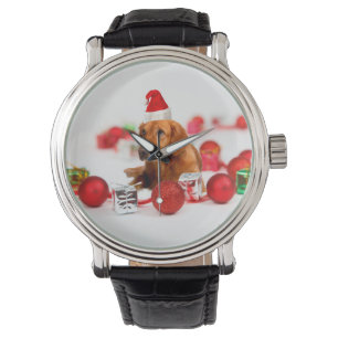 Golden Retriever Dog W Red Santa Hat Christmas Watch