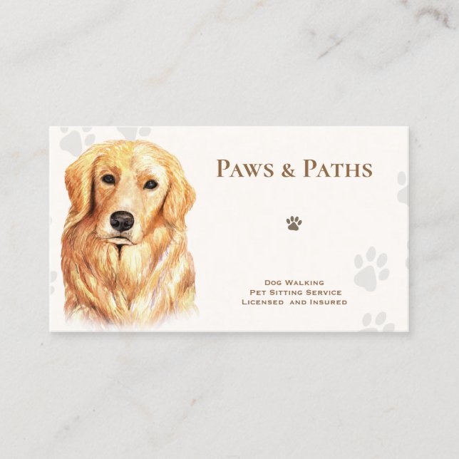 Golden Retriever Dog Walker Pet Sitting    Business Card (Front)