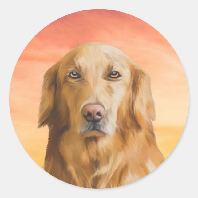Golden Retriever Dog Water Colour Art Oil Painting Classic Round Sticker (Front)