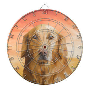 Golden Retriever Dog Water Colour Art Oil Painting Dartboard